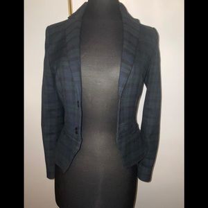ZARA Navy Blue Green Plaid Cropped Blazer